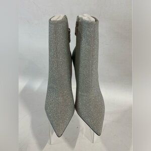 Good American Silver Sparkle Pointy Toe Stiletto Heel Boots - Women's